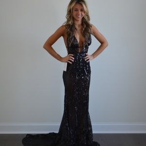 Alamour The Label Black Sequin Gown Prom Deep V